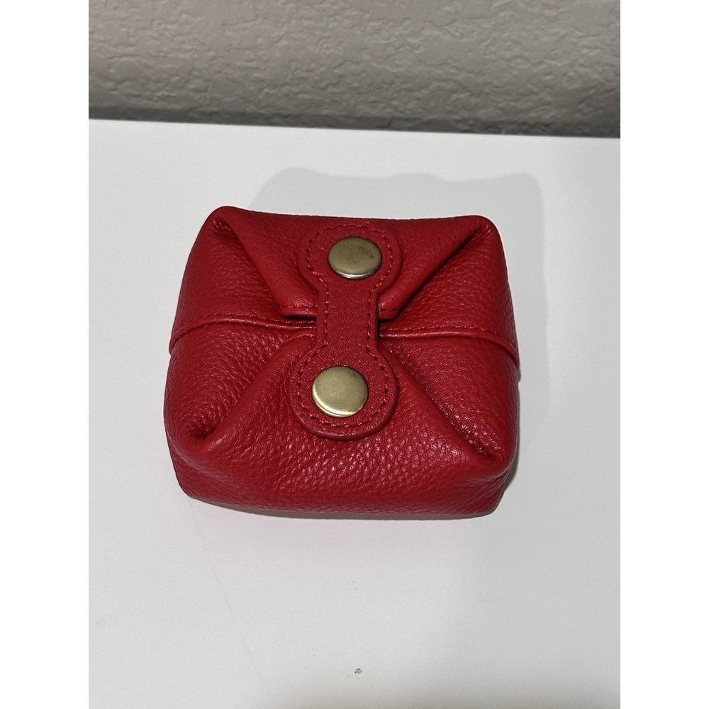 NWOT Red Pebbled Vegan Leather Mini Square Origami Snap Coin Purse Trinket Case